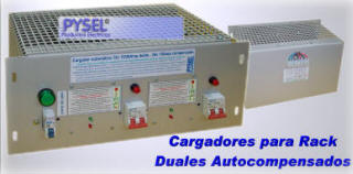 Cargadores automaticos inteligentes con detector de fallas para baterias montaje en rack 19" dobles o simples 12v 24v.