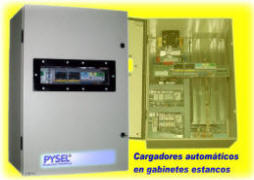 Cargador automatico en tablero uso industrial, gabinete IP65, tipo fondo flote con ecualizacion, ajuste de carga e instrumentos en 12v 24v 36v 48v