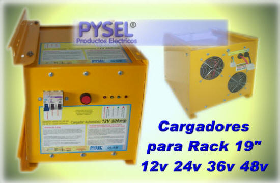 Cargador automatico inteligente fondo flote con ecualizador con detector de falla para banco de bateria montaje en rack 19" 12v 24v 36v 48v