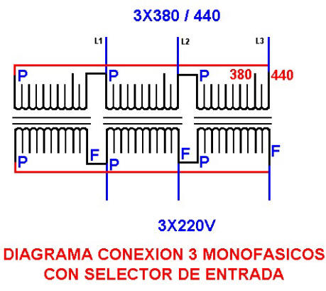 conexiones de monofasicos en grupo de trifasicos con ajuste de linea