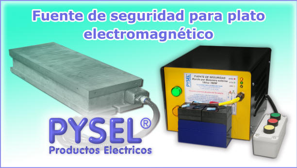 fuente para platos electromagneticos de rectificadoras, de seguridad con respaldo de baterias incluye desmagnetizador y cargador de baterias, con alarma por falta de fase, botonera en equipo o externa