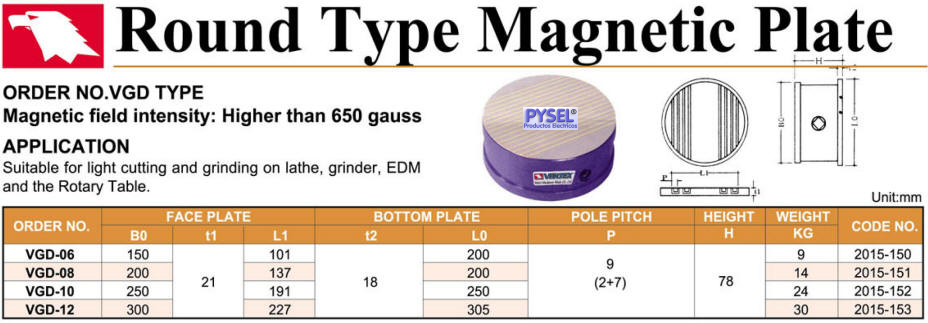 platos magneticos circulares a palanca de iman permanente marca vertex, platos mecanicos para rectificadoras tornos fresas y mesas de rectificado