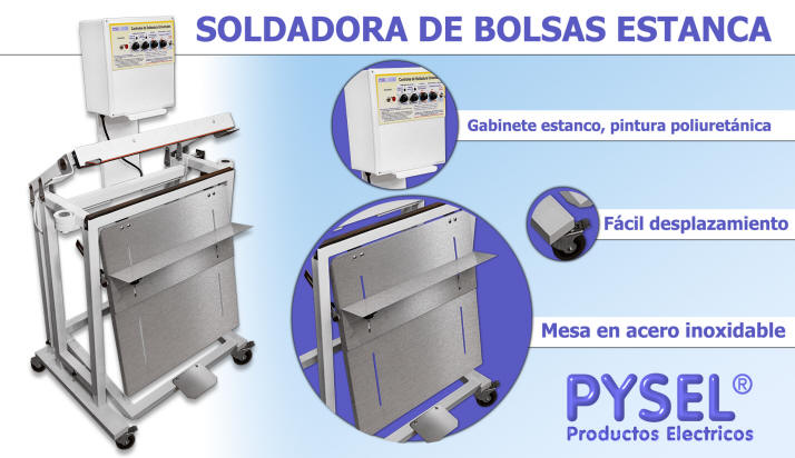 Envasadoras industriales Aplicaciones manuales Soldadora selladora de polietileno, polipropileno, bicapa, tricapaca ( bilaminados , trilaminados, multicapas ) de alta produccin de pie con pintura poluiretano estanca hermetizada para uso en zona humeda, neblina acuosa o salitrosa