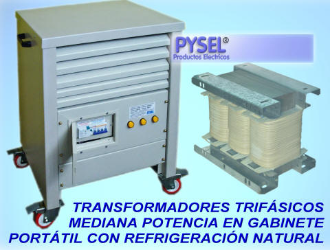 Transformadores trifasicos aisladores en gabinete portatil, con protecciones y ventilacin natural