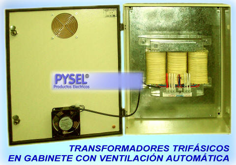 transformadores industriales trifasicos servicio permanente en gabinete estanco ventilacion automatica uso continuo elevadores o reductores acometida en borneras